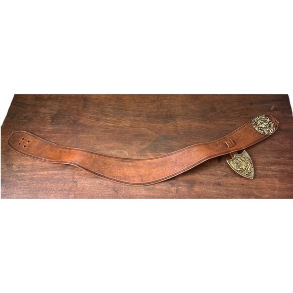 Vintage Calderon NYC Leather Lion Head Belt Buckle Belt Rooster Shield Size XS main image 8